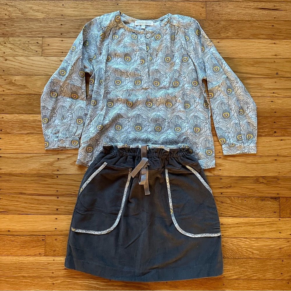Elephantito Long Sleeved Shirt and Corduroy Skirt Kids Size 4